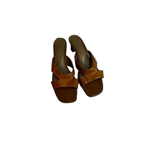 Naturalizer Womens Leather Open Toe Block Heel Slip On Sandals Brown Size 12‎ M - Picture 1 of 7